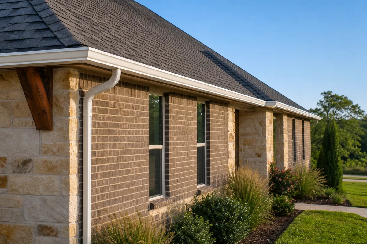 Completed seamless gutter installation on a Texas home
